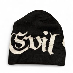 Black Beanie with White Gothic Script